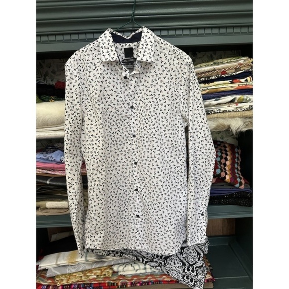 H&M , Men's Floral‎ Print Slim Fit Long Sleeve Button Down Shirt, Small